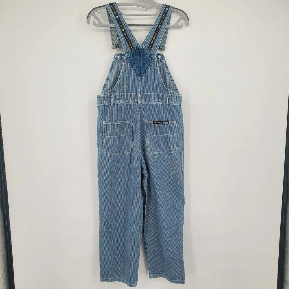Vintage 1998 Looney Tunes Tweety Bird Denim Overalls Girls Size 10 Bibs‎ (30X21)